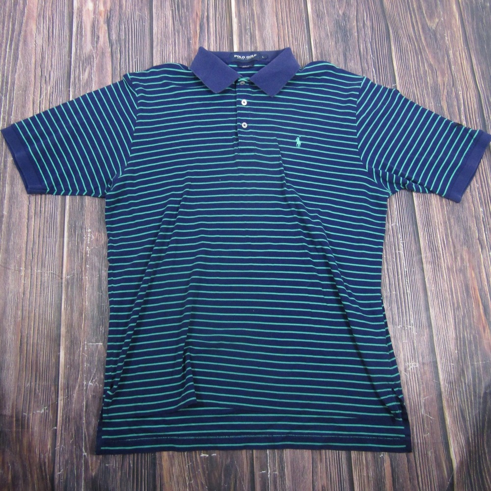 Polo Ralph Lauren Polo Shirt Mens Large Blue Striped Pima Cotton Golf Top